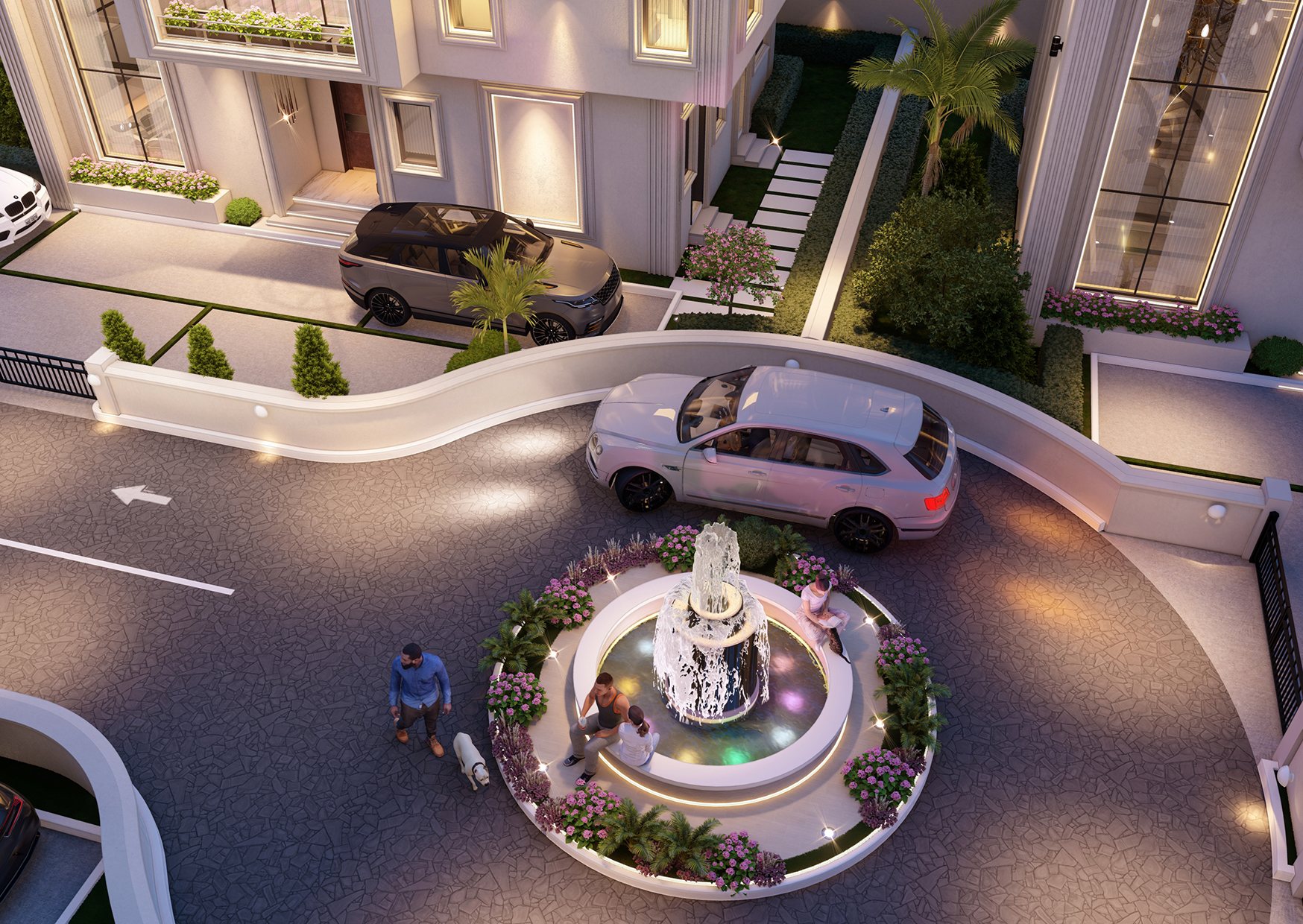 The Cardinals Court, Lagos — Above the court — private forecourts, paving and the fountain circle