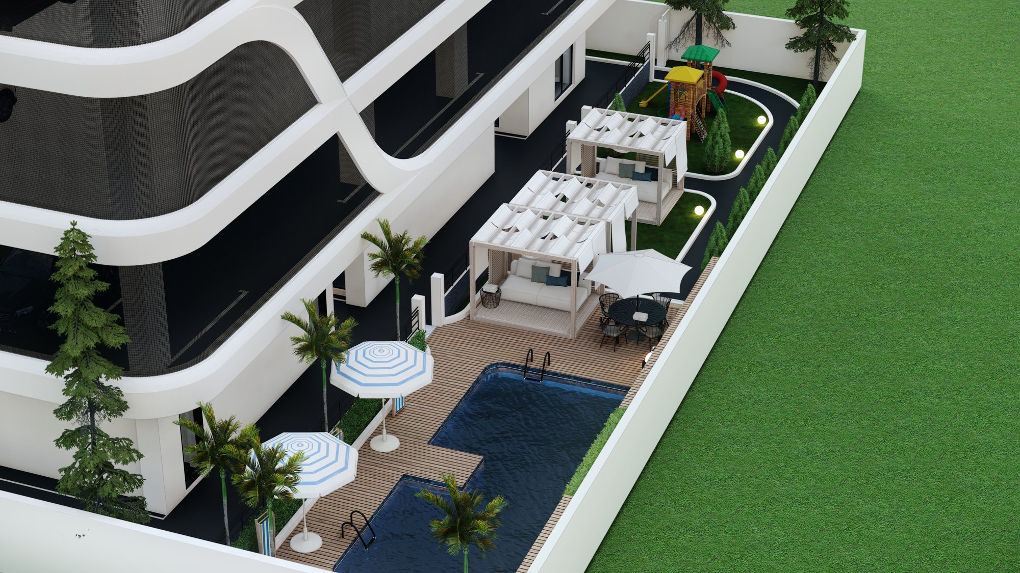 Eko Atlantic Tower — The podium deck and lawn from above