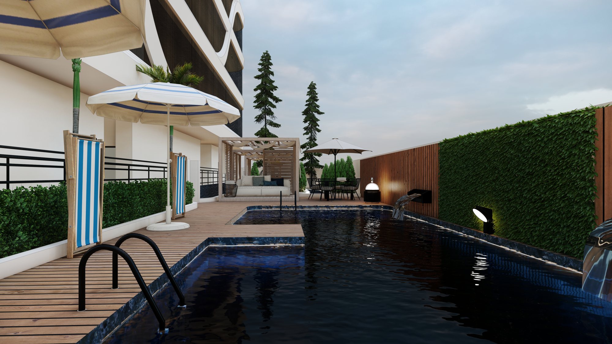 Eko Atlantic Tower — The lap pool, looking back along the terrace