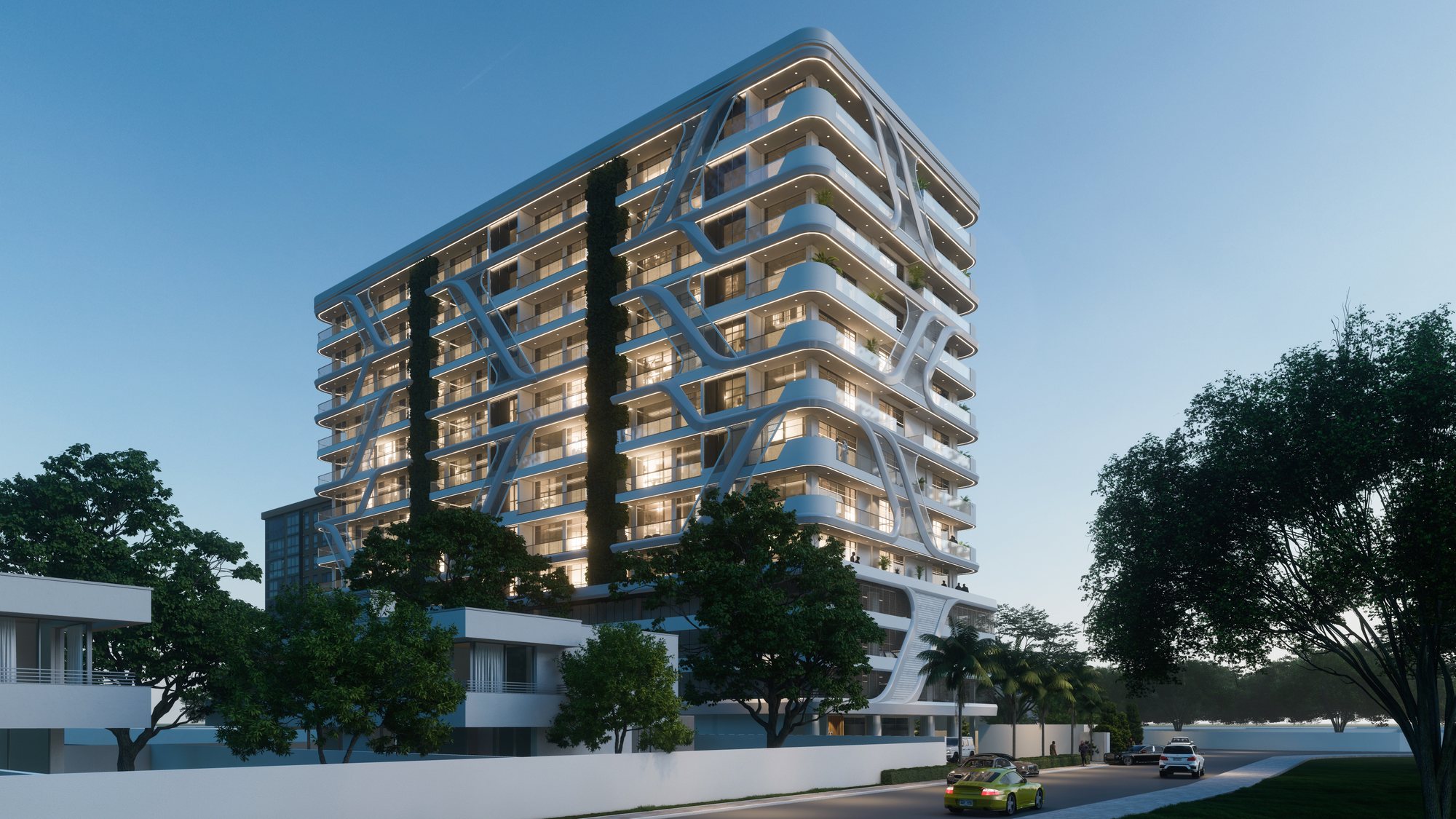 Eko Atlantic Tower — Street level — planted terraces running the full height