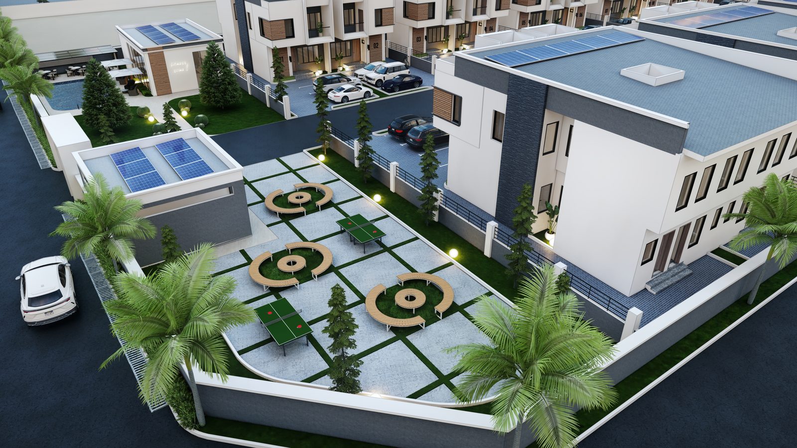 The garden court between the houses